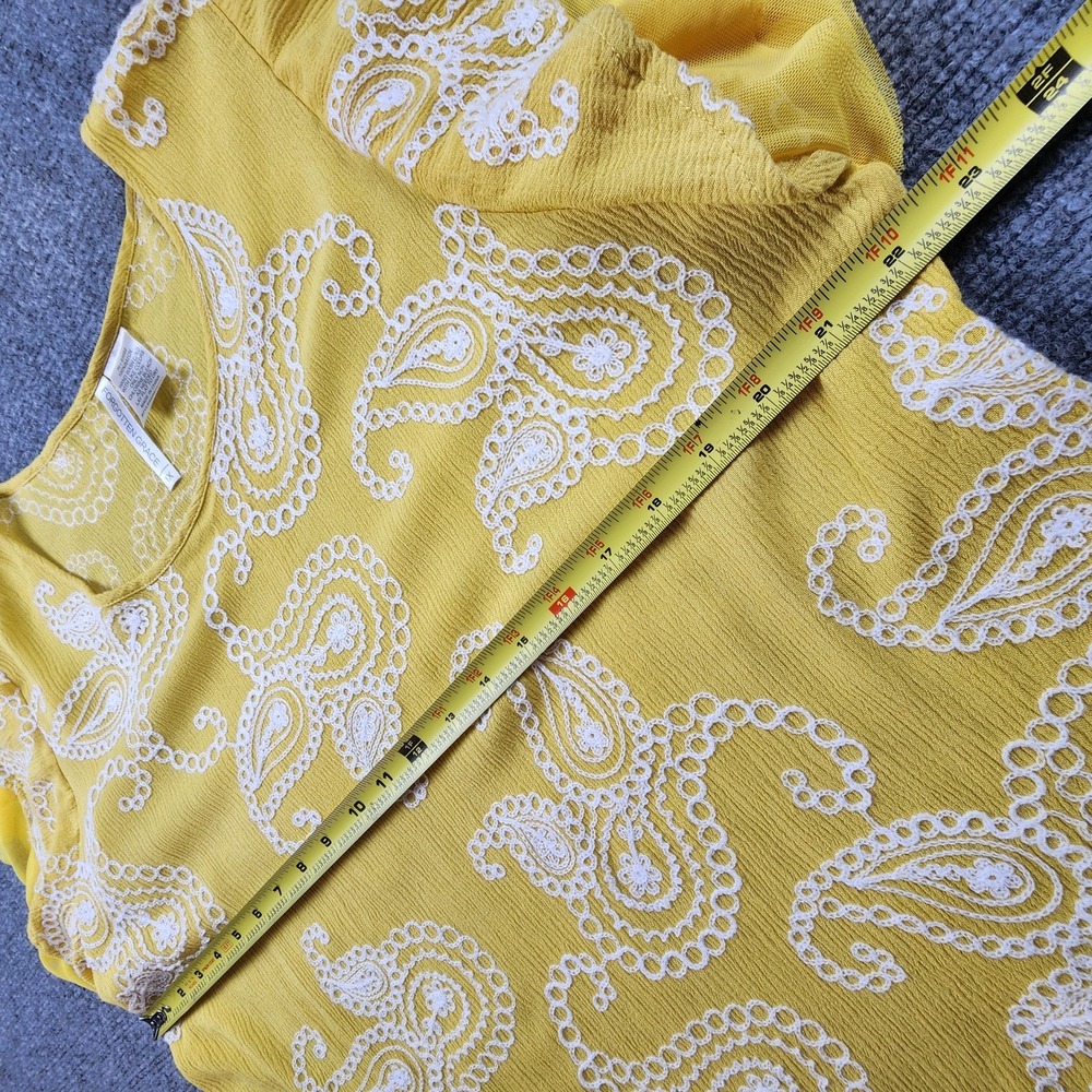 Forgotten Grace 1X Yellow Paisley Embroidered Ruffle Mesh Flowy Boho Top Shirt - Picture 9 of 11